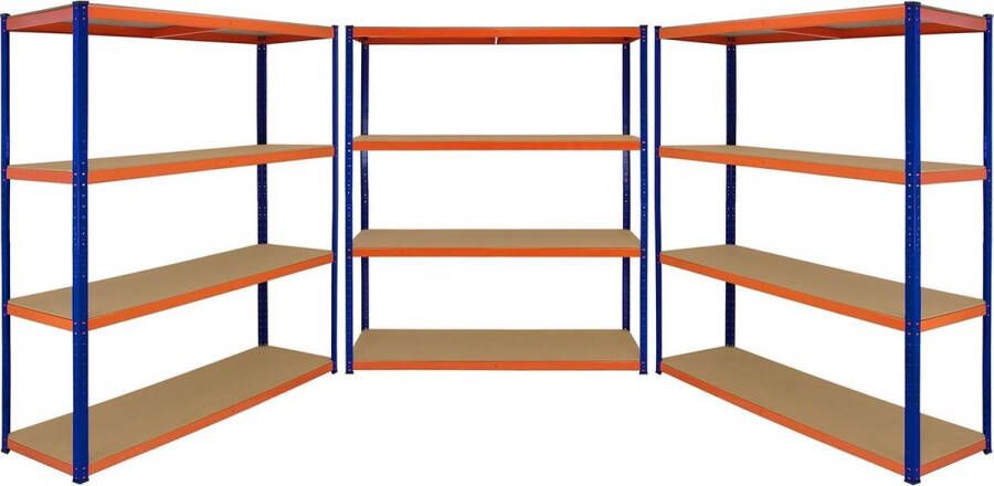 Monster Racking 3 x Stellingkast Opbergrek Metaal 150x50x180 cm 100% boutloos Draagkracht: 265 kg per Plank 5 planken Kelderrek Kast Rek Legbordstelling