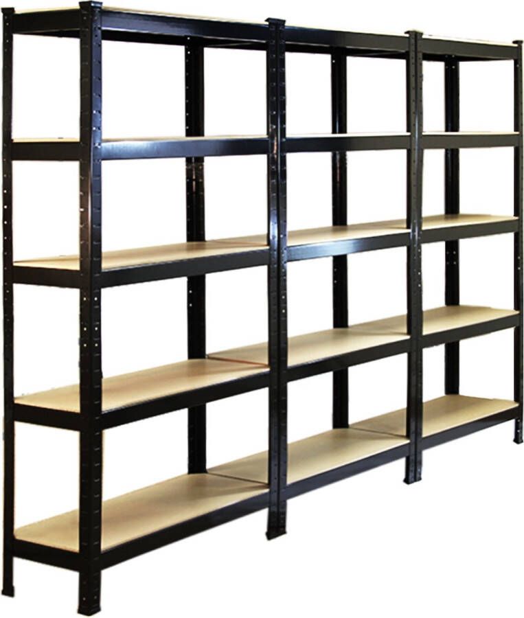 Monster Racking 3 x T-Rax Stellingkasten 75x30x150 cm opbergrek metaal 100% boutloos Draagkracht: 150 kg per plank