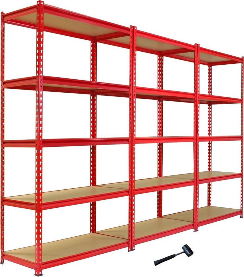 Monster Racking 3 x Z-Rax Stellingkasten 90x45x183 cm Rood 100% boutloos Draagkracht: 360 kg per plank opbergrek metaal