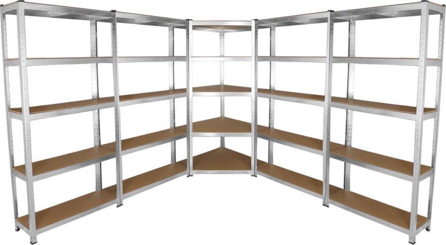 Monster Racking Galwix Stellingkasten 90 cm 4 rechte rekken + 1 hoekstelling 90x30x180 cm per rek 100% boutloos Draagkracht: 1750 kg