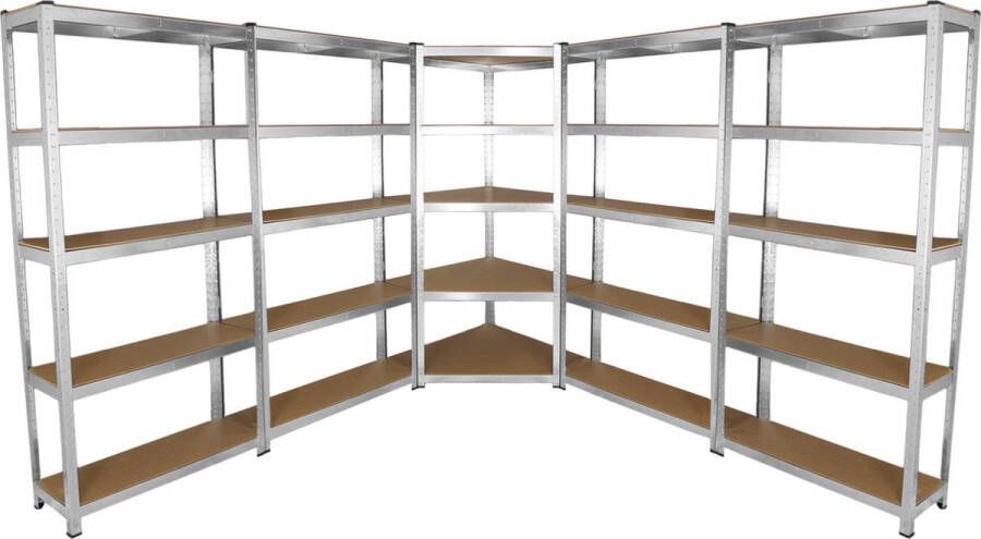 Monster Racking Galwix Stellingkasten 90 cm 4 rechte rekken + 1 hoekstelling 90x30x180 cm per rek 100% boutloos Draagkracht: 1750 kg