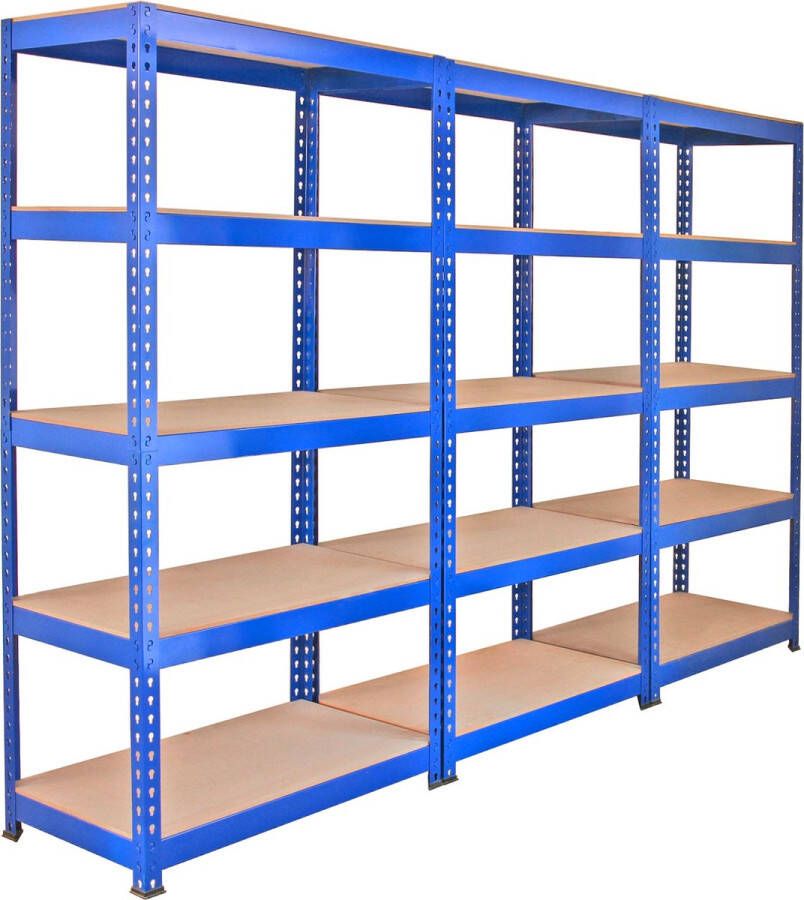 Monster Racking 3 x Q-rax Stellingkasten 90x50x183 cm Blauw 100% boutloos Draagkracht: 200 kg per plank opbergrek metaal