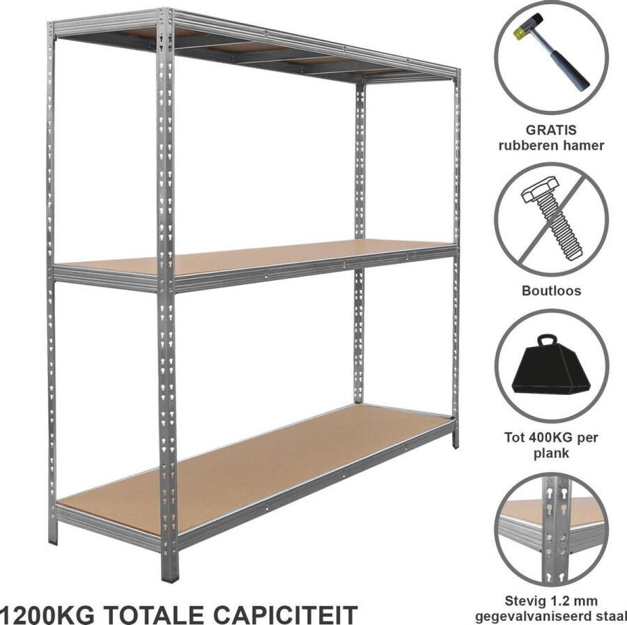 Monster Racking Stellingkast 200cmx60cmx186cm (extra breed) Draagkracht: 1200 kg Inclusief rubberen hamer opbergrek metaal