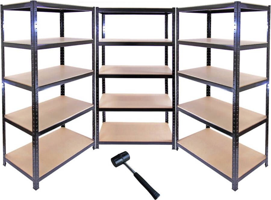 Monster Racking T-Rax Metal Storage Shelves Black 90cm W 45cm D Set of 3