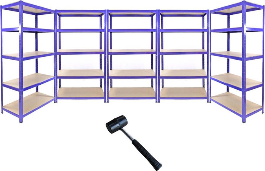 Monster Racking – T-Rax Set van 5 kasten – Blauwe Stelling – Opbergrek – Stellingkast – Magazijnstelling tot 7000kg belastbaar B 90cm x D45 cm 5 Etages