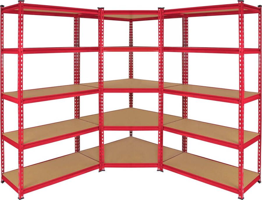 Monster Racking Z-rax 2 x Stellingkasten + 1 Hoek Stellingkast 90 cm breed Rood 100% Boutloos Draagkracht: 360 kg per plank opbergrek metaal