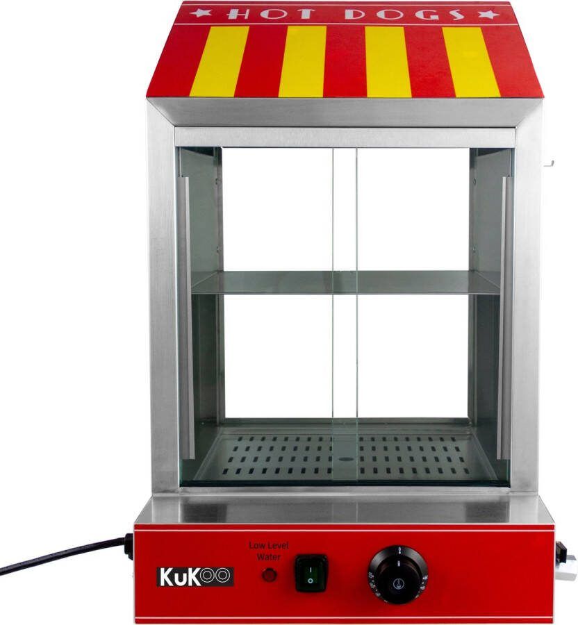 Monster Shop NL Commerciële Hotdog Stoomoven Steamer Machine RVS 30 °C 110 °C Hot Dog Maker Opwarmer Verwarmer 220-240V 2000W 3 Sausflessen + Tangen Staal Vitrine Evenementen Feesten Horeca Bruiloft Catering