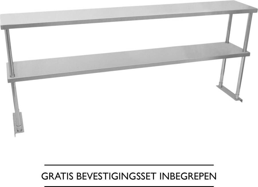 Monster Shop NL KuKoo 2 boven wandschappen voor RVS werktafel 180 cm L GRATIS bevestigingsset inbegrepen #304 Roestvrij staal 100 kg capiciteit