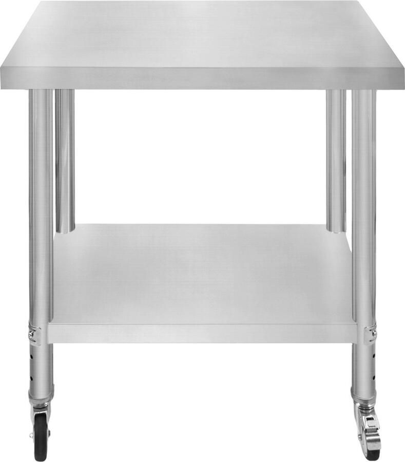 Monster Shop NL Catering Werkbank Tafel Roestvrijstalen Voedselbereiding Keuken Mobiel 4 x Zwenkwielen met 2 Remmen & 4 Verstelbare Poten Verstelbare Onderste Plank 3 Posities 160 kg Draagvermogen 86 x 76 x 45 cm