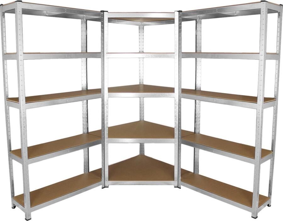 Monster Shop NL Galwix Stellingkasten 2 Rechte Rekken + 1 Hoekstelling 90x30x180 cm per Rek – 100% Boutloos Draagkracht: 1750 kg Opbergrekken Garage Werkplaats Voorraadrekken