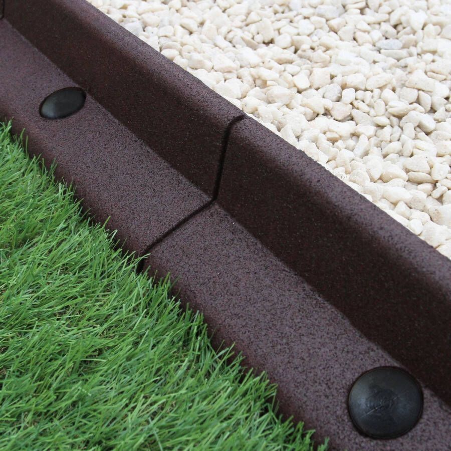 MonsterShop Flexibele Borderrand tuin Bruin Set: 20 x 1.2 meter (120 x 8.1 x 8.1 cm) UV- en Weerbestendig Rubber Kindvriendelijk Grasmaaiervriendelijk Perkrand