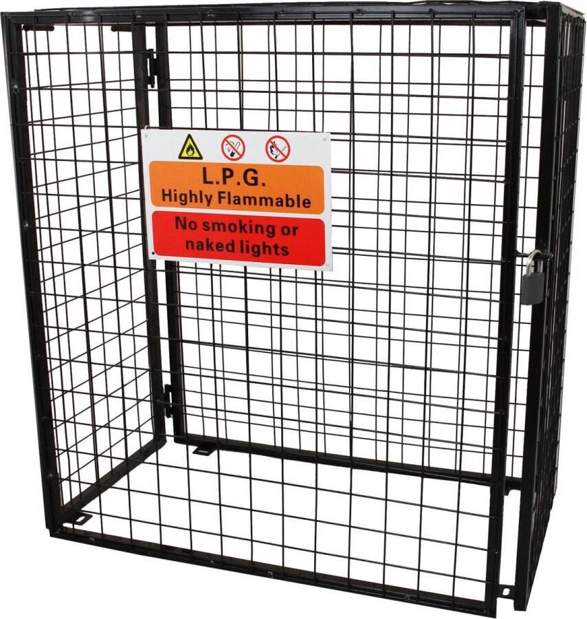 MonsterShop Gasflessenopslag Kooi 118 x 60 x 920 cm Ruimte voor 3x 19kg gasflessen Inclusief Hangslot + Sleutel + Waarschuwingsbord ISO Gecertificeerd Gasflessenberging