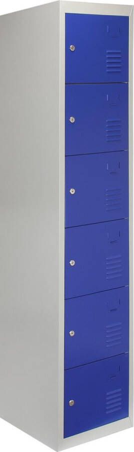 MonsterShop Lockerkast Metaal Zesdeurs Flatpack 90cm(b)x45cm(d)x180cm(h) Blauw- 2 GRATIS magneten Ventilatie Slot lockers kluisjes