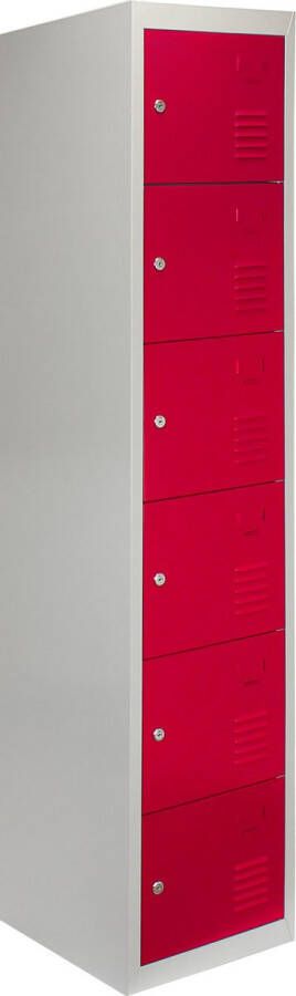 MonsterShop Lockerkast Metaal Zesdeurs Flatpack 90cm(b)x45cm(d)x180cm(h) Rood Ventilatie 2 GRATIS magneten Slot lockers kluisjes