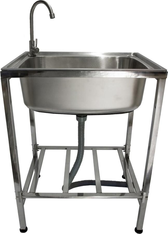 MonsterShop Mobiele wasbak camping kamperen RVS verstelbare poten 60x45x79 cm spoelbak gootsteen buitenkeuken