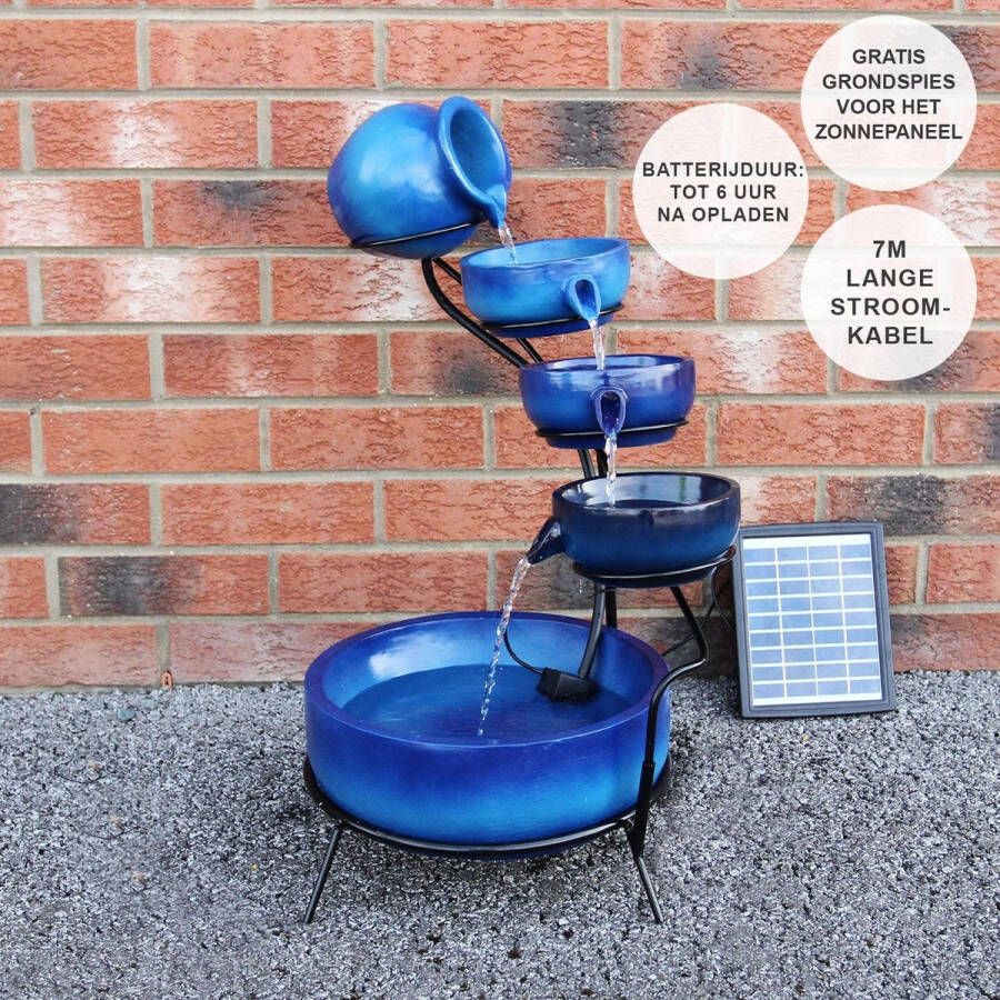 MonsterShop Tuinfontein Zonne-energie Blauw 4 etages 2.8 W 8 V GRATIS grondpin solarpaneel