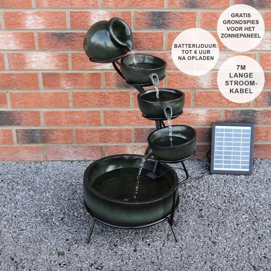 MonsterShop Tuinfontein Zonne-energie Grijs 4 etages 2.8 W 8 V GRATIS grondpin solarpaneel sierfontein