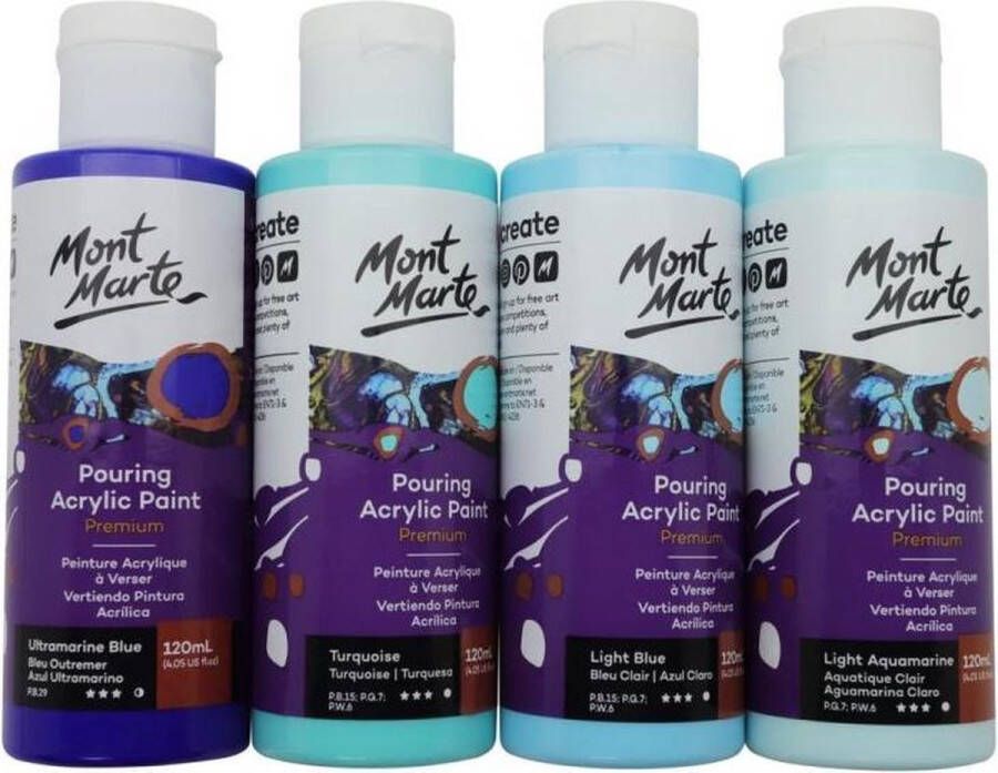 Mont Marte Pouring Paint Marina set van 4 giet acryl verf 120ML