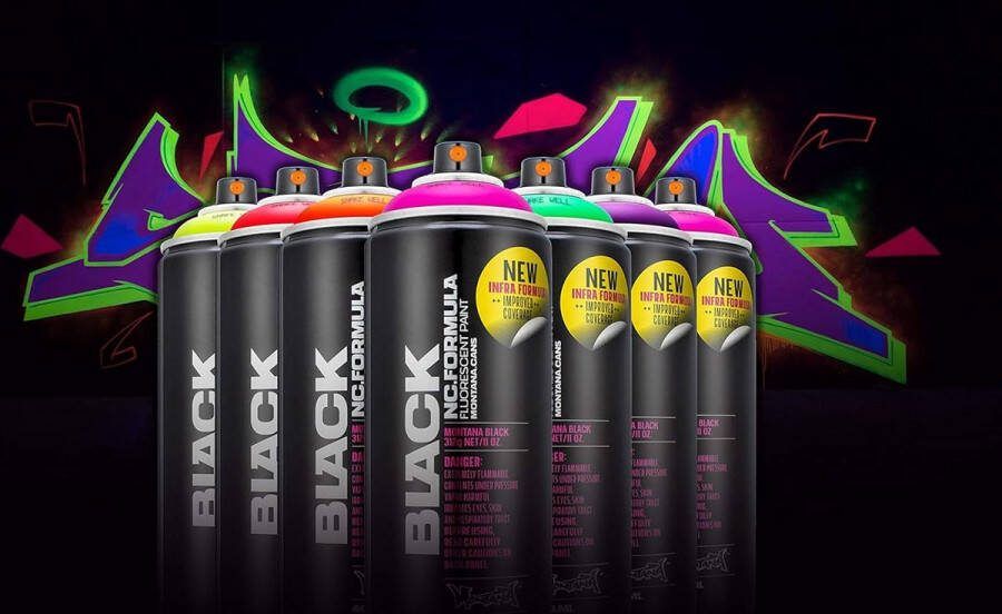 Montana Cans Montana Black Spuitverf 400ml Set 6 Fluor kleuren