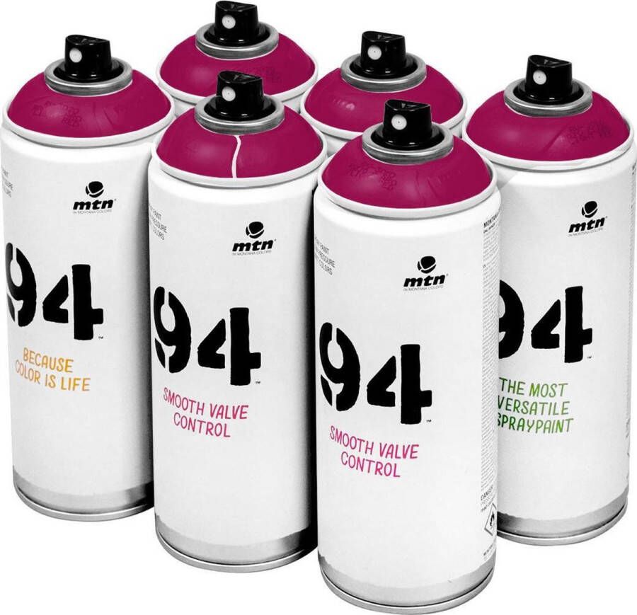 Montana Colors MTN 94 Acai Red paars rode spuitverf 6 stuks 400ml lage druk en matte afwerking