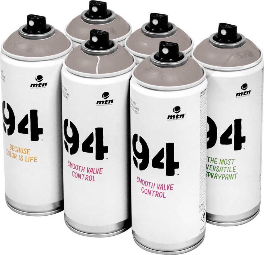 Montana Colors MTN 94 Balboa Grey grijze spuitverf 6 stuks 400ml lage druk en matte afwerking