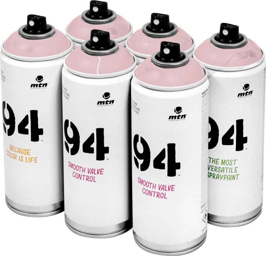 Montana Colors MTN 94 Boreal Pink lichtroze spuitverf 6 stuks 400ml lage druk en matte afwerking