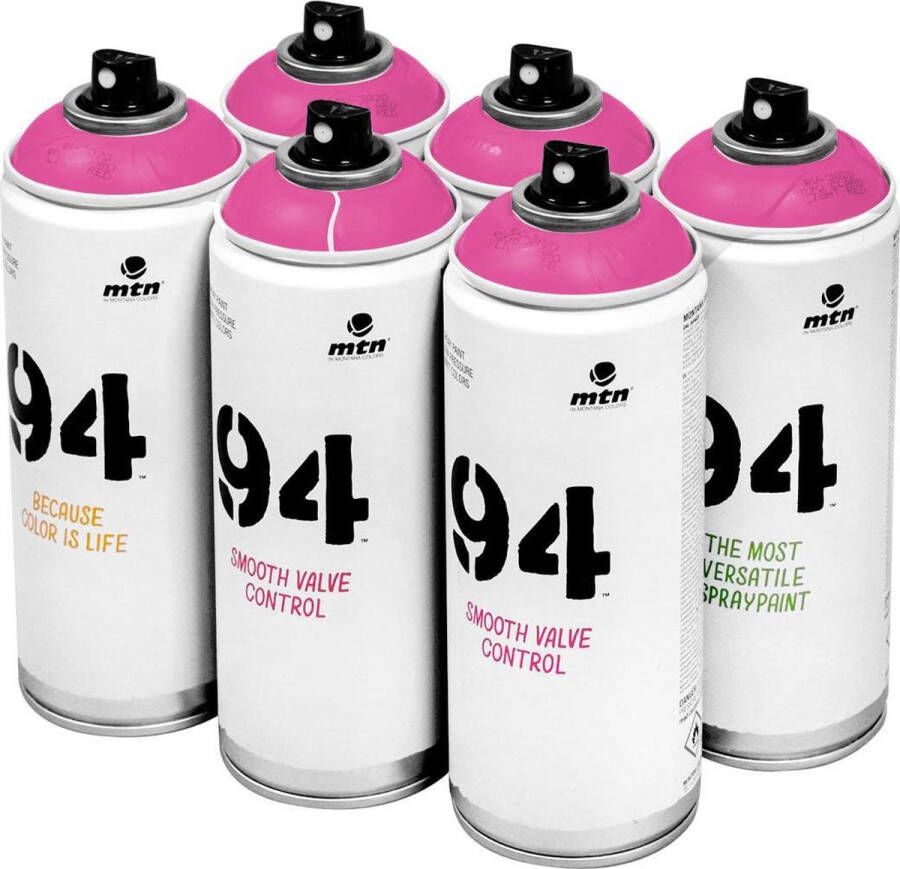 Montana Colors MTN 94 Joker Pink roze spuitverf 6 stuks 400ml lage druk en matte afwerking