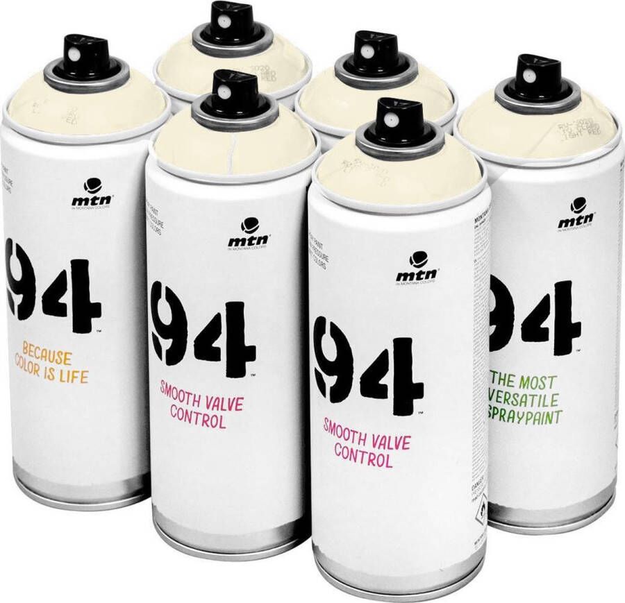 Montana Colors MTN 94 Placebo Grey gebroken witte spuitverf 6 stuks 400ml lage druk en matte afwerking