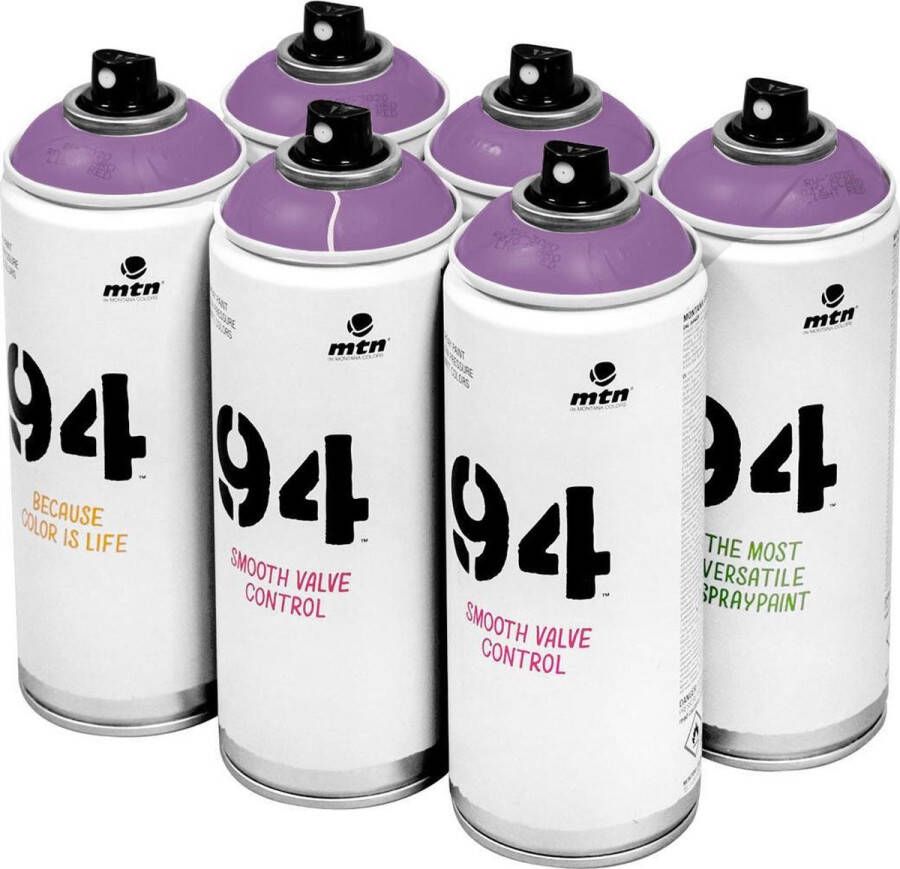 Montana Colors MTN 94 Raval Violet paarse spuitverf 6 stuks 400ml lage druk en matte afwerking