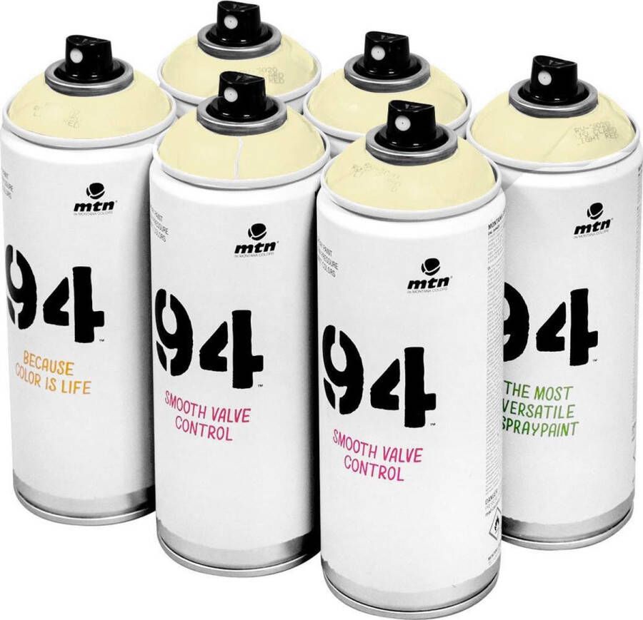 Montana Colors MTN 94 Shining Green lichtgroen spuitverf 6 stuks 400ml lage druk en matte afwerking