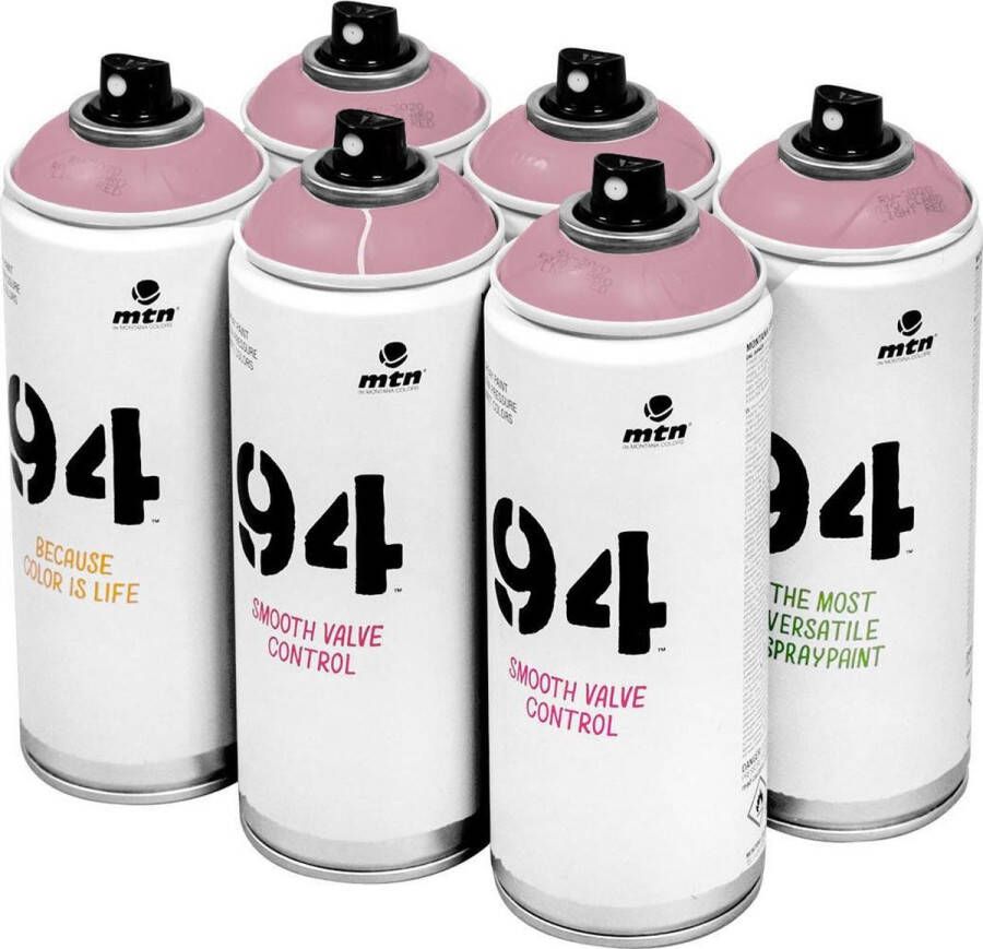 Montana Colors MTN 94 Stereo Pink roze spuitverf 6 stuks 400ml lage druk en matte afwerking