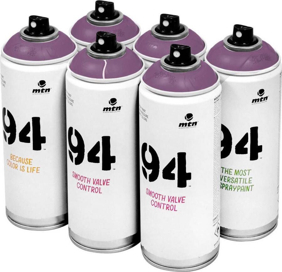 Montana Colors MTN 94 Sultan Violet paarse spuitverf 6 stuks 400ml lage druk en matte afwerking