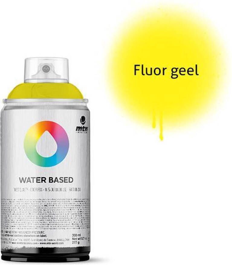 Montana Colors MTN Fluoriserend gele waterbasis spuitverf 300ml lage druk en matte afwerking