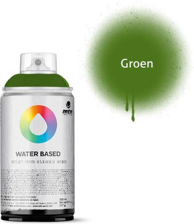 Montana Colors MTN Groene waterbasis spuitverf 300ml lage druk en matte afwerking