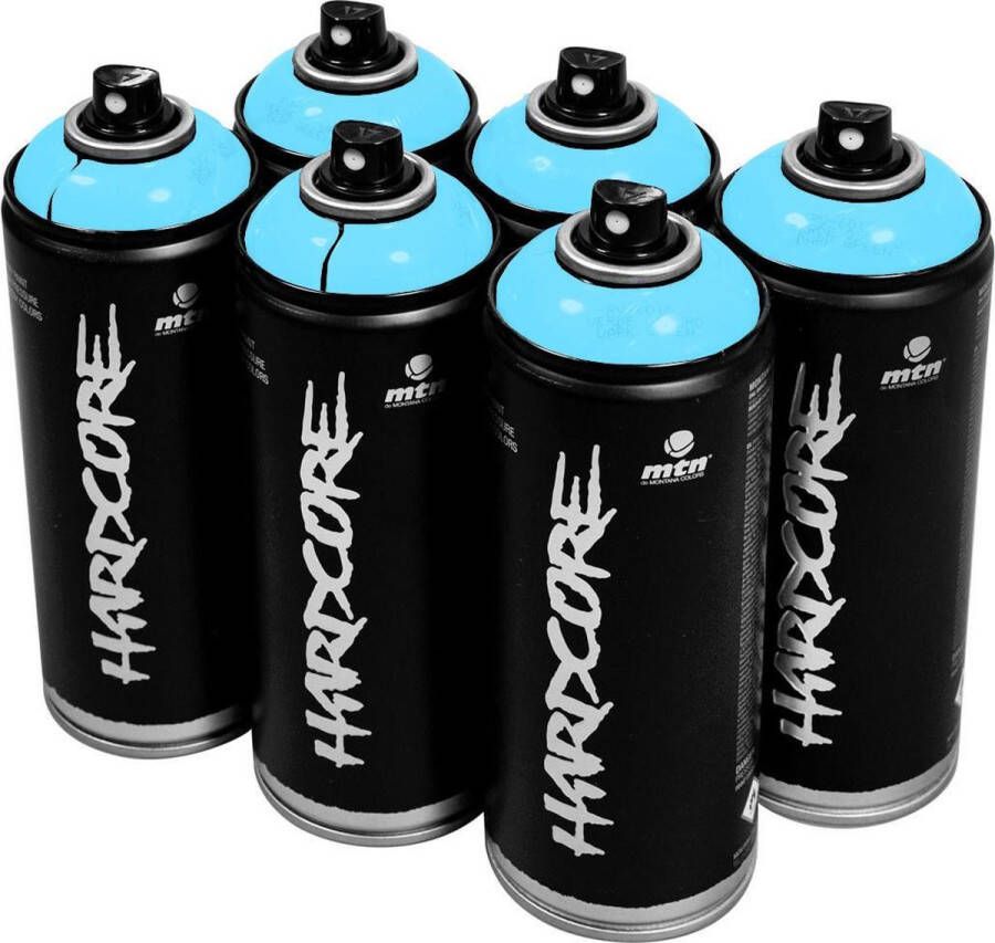 Montana Colors MTN Hardcore Arctic Blue blauwe spuitverf 6 stuks 400ml hoge druk en glossy afwerking