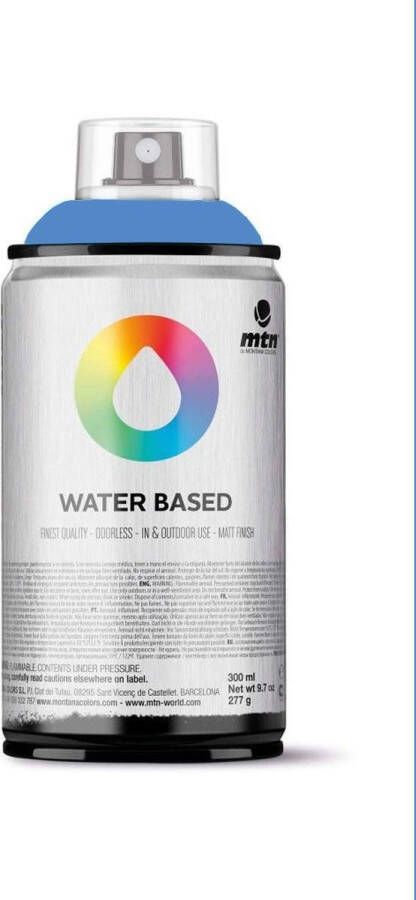 Montana Colors MTN Licht primairblauwe waterbasis spuitverf 300ml lage druk en matte afwerking