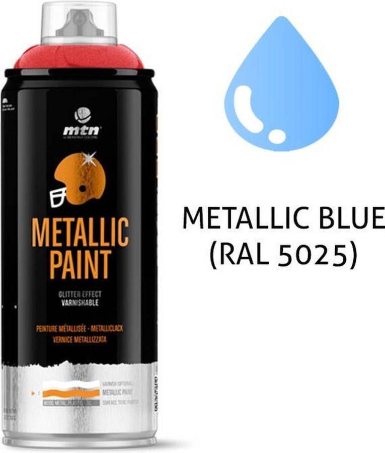 Montana Colors MTN metallic blauwe spuitverf RAL 5025 400ml spuitbus voor diverse klus doeleinden bruikbaar op hout plastic en metaal