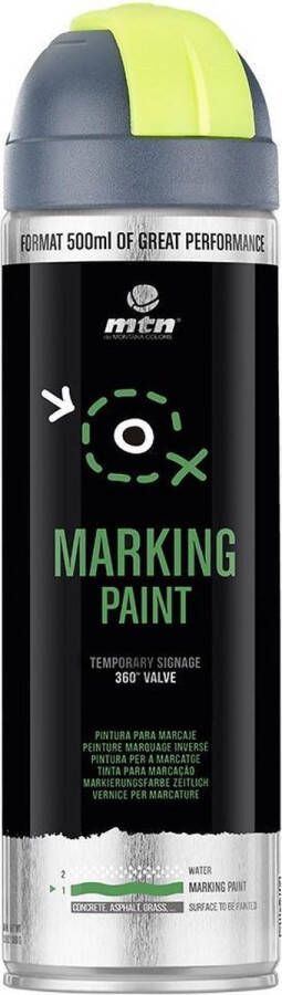 Montana Colors MTN Pro Gele Markering Verf Spuitverf voor tijdelijke bewegwijzering ontwerp met omgekeerde klep