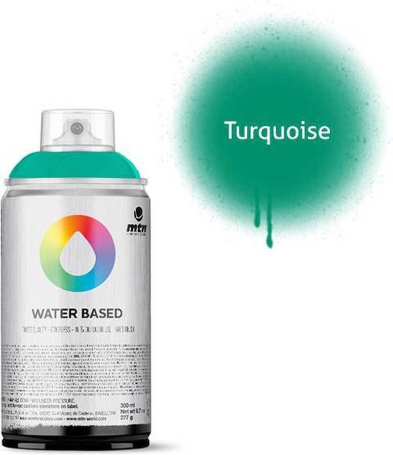 Montana Colors MTN Turquoise waterbasis spuitverf 300ml lage druk en matte afwerking