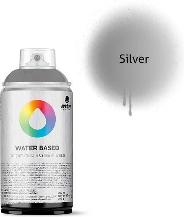Montana Colors MTN Zilveren waterbasis spuitverf 300ml lage druk en matte afwerking
