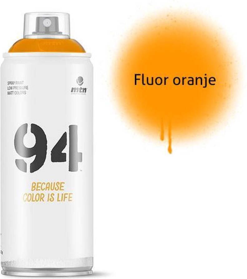 Montana Colors MTN94 Fluoriserend Oranje spuitverf 400ml lage druk en matte afwerking