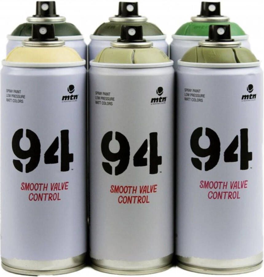 Montana Colors MTN94 spuitbussen pakket 6x Camo Tinten Lage druk matte afwerking graffiti spuitverf 400ml