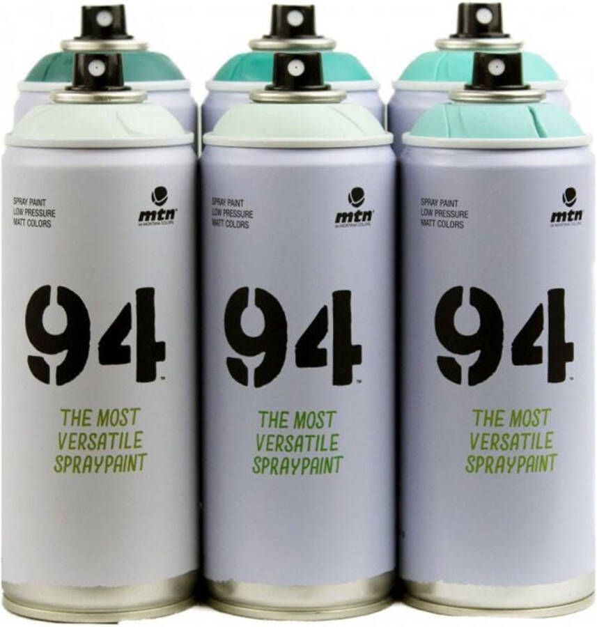 Montana Colors MTN94 spuitbussen pakket 6x Menthol tinten Lage druk matte afwerking graffiti spuitverf 400ml