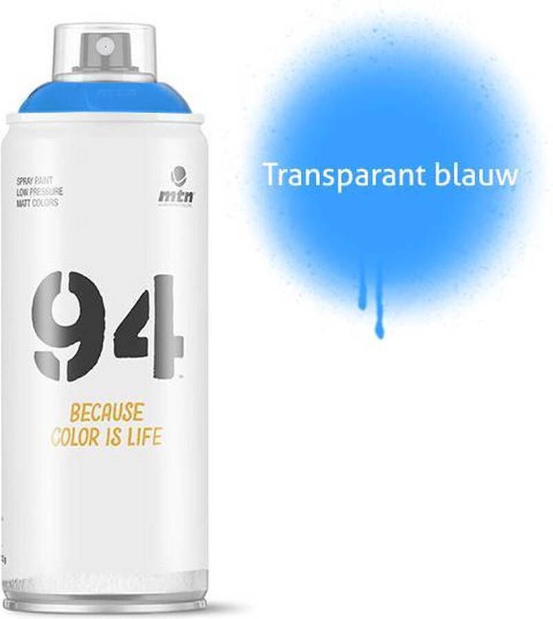 Montana Colors MTN94 Transparant Blauwe spuitverf 400ml lage druk en matte afwerking