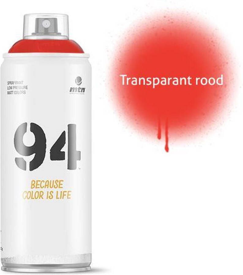Montana Colors MTN94 Transparant Rode spuitverf 400ml lage druk en matte afwerking
