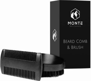 Monte Men's Cosmetics MONTE Beard Comb & Brush Luxe Baardkam & Baardborstel Zwart Compact en stijlvol