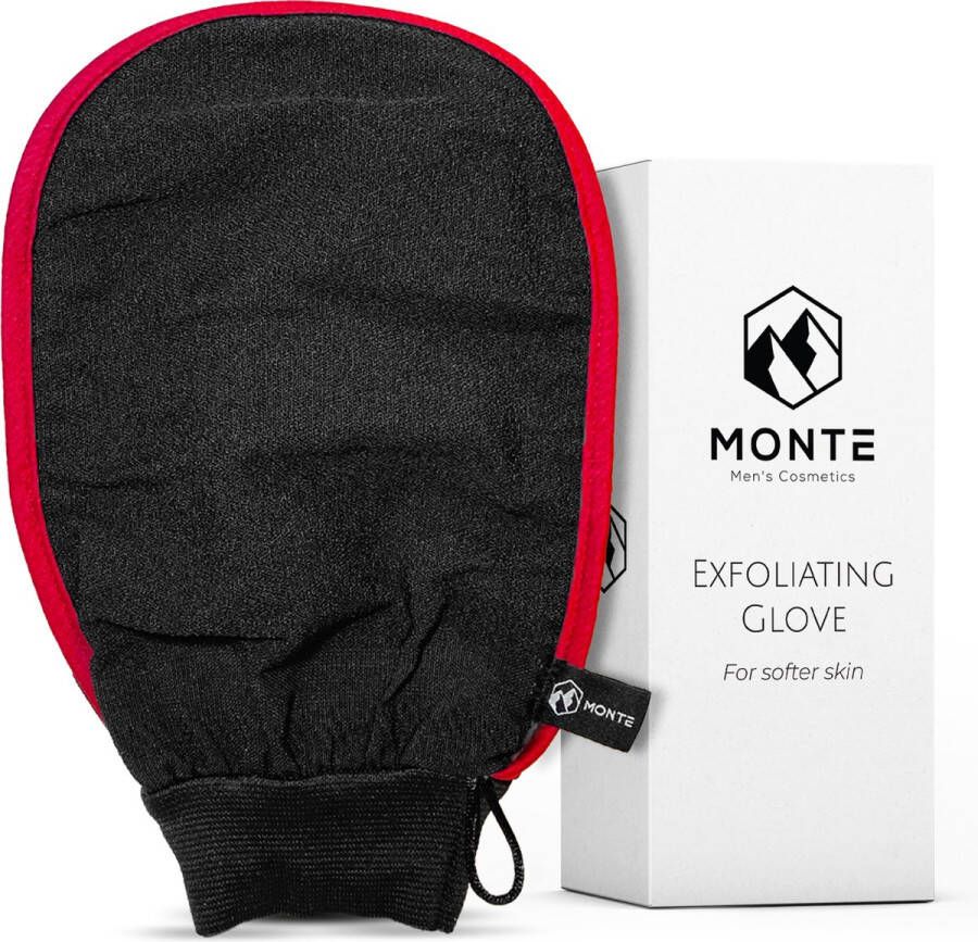 Monte Men's Cosmetics MONTE Luxe Scrub Handschoen Exfoliating Glove Huidverzorging Washand Hammam Kessa Lichaam Gezicht Zwart