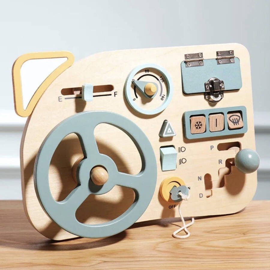 Montiki Busy Board Hout Houten Autostuur Dashboard Activiteitenbord Fijne Motoriek Montessori Speelgoed Auto Stuurwiel Educatief Houten Speelgoed Interactief Speelgoed Kinderspeelgoed Leerzaam Voor Peuters Speelgoed Voor In De Auto