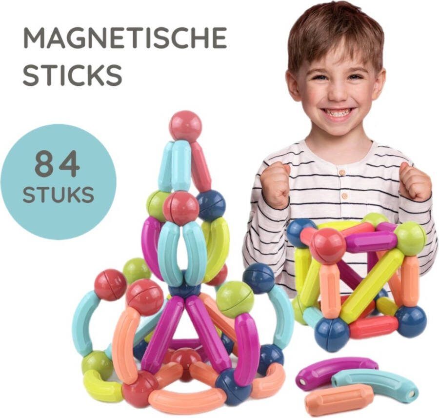 Montiki Magnetische Staafjes 84 Stuks Educatief Constructiespeelgoed Magnetische Sticks Bouwblokken Montessori Educatief Speelgoed Magnetische Blokken STEM