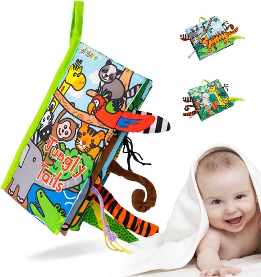 MontiPlay Knisperboekje Baby Buggyboekje Baby speelgoed 6 maanden Box speelgoed activity Activiteitenboekje Sensorisch speelgoed baby Jungle